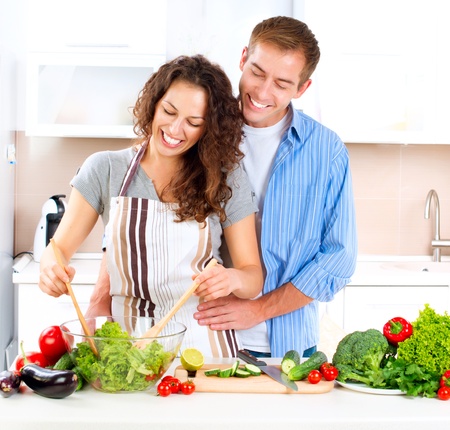 Happy Couple Cooking Together  Dieting  Healthy Foodの写真素材