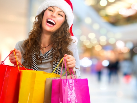 Christmas Shopping  Woman with Bags in Shopping Mall  Sales の写真素材
