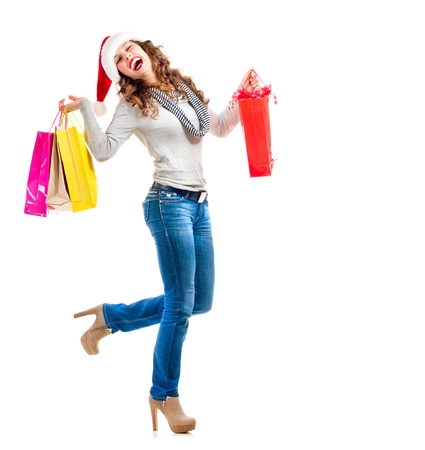 Girl with Shopping Bags  Christmas Shopping  Sales の写真素材