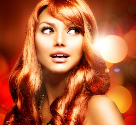 Beautiful Girl With Healthy Long Red Hair の写真素材