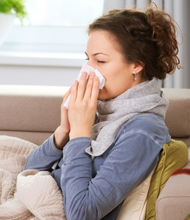 Sick Woman Flu Woman Caught Cold Sneezing into Tissue Sick Woman Flu Woman Caught Cold Sneezing into Tissue
