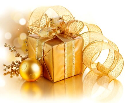 Christmas Gift Box with Decorationsの写真素材
