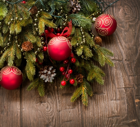 Christmas Decoration  Holiday Decorations over wooden background の写真素材