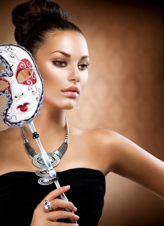 Masquerade  Beauty Girl with Carnival Mask の写真素材