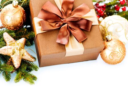 Christmas Decoration and Gift Boxes Isolated on White Background の写真素材