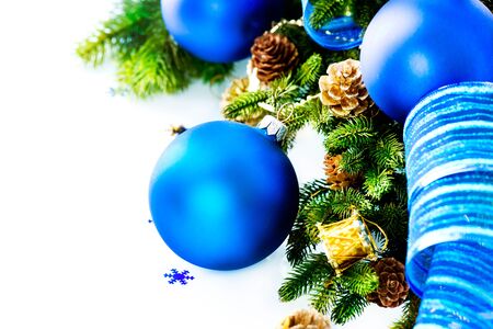 Christmas and New Year Blue Baubles And Decorationの写真素材