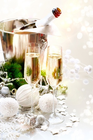 New Year Celebration  Two Champagne Glassesの写真素材