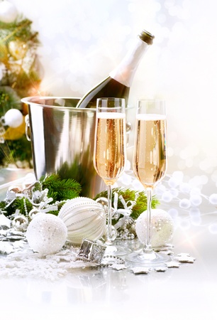 New Year Celebration  Two Champagne Glassesの写真素材