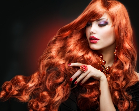 Red Hair  Fashion Girl Portrait  long Curly Hair の写真素材