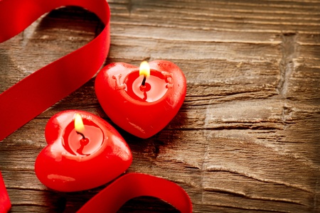 Valentines Hearts Candles over Wood  Valentine s Dayの写真素材