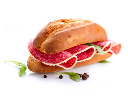 Sandwich with Salami isolated on a White Background の写真素材