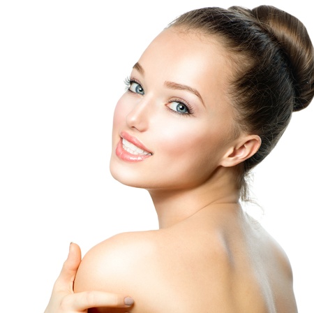 Portrait of Beautiful Young Woman with Fresh Clean Skin の写真素材