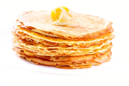 Pancakes stack isolated on White の写真素材