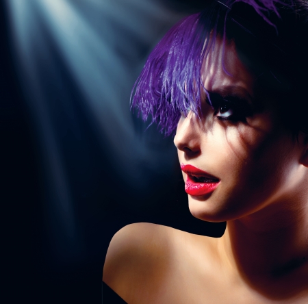 Fashion Art Girl Portrait With Violet Hair  Hairstyle の写真素材