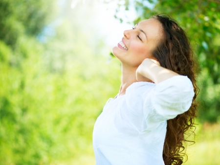 Beautiful Young Woman Outdoor  Enjoy Natureの写真素材