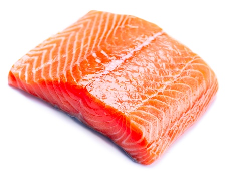 Salmon Raw Fillet  Red Fish isolated on a White Background の写真素材