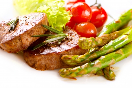 Grilled Beef Steak Meat over White の写真素材