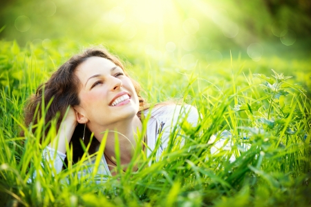 Young Woman Outdoors  Enjoy Natureの写真素材