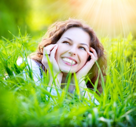 Young Woman Outdoors  Enjoy Natureの写真素材