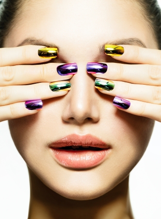 Manicure and Make-up  Nail art  Beauty Woman With Colorful Nails の写真素材