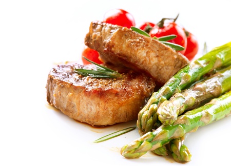 Grilled Beef Steak Meat over White の写真素材