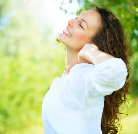 Beautiful Young Woman Outdoor  Enjoy Natureの写真素材