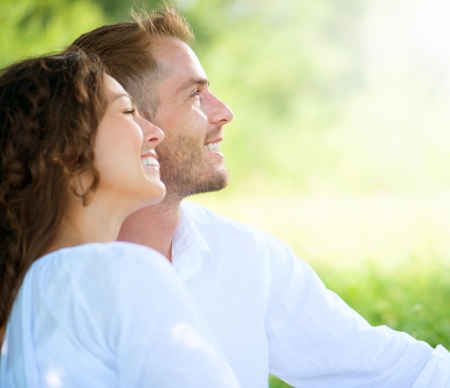 Happy Smiling Couple Relaxing in a Park  Picnic の写真素材