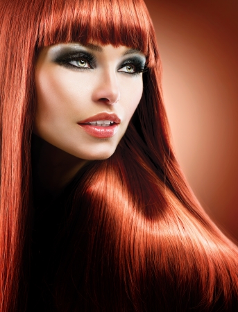 Healthy Straight Long Red Hair  Fashion Beauty Model の写真素材
