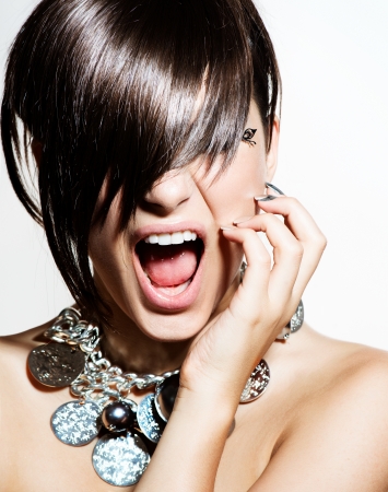 Fashion Model Girl Portrait  Emotions  Trendy Hair Styleの写真素材