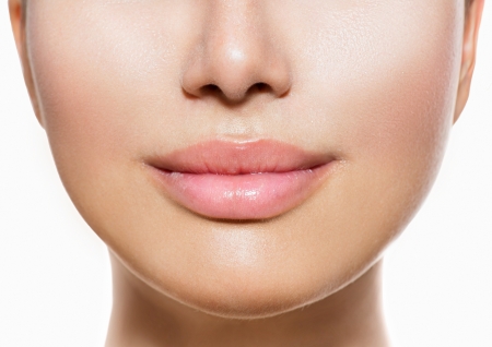 Beautiful Perfect Lips  Sexy Mouth Closeup over white の写真素材