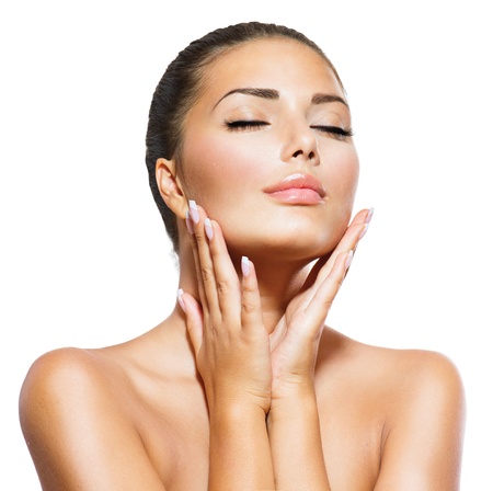 Beauty Portrait  Beautiful Spa Woman Touching her Faceの写真素材