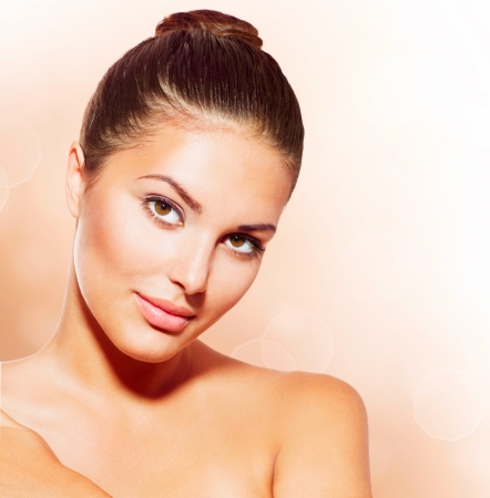 Beautiful Face of Young Woman with Clean Fresh Skin の写真素材
