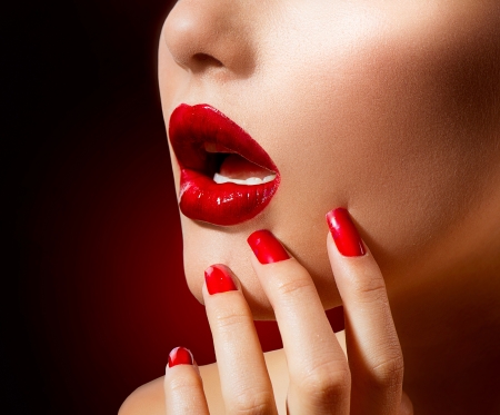 Red Lips and Nails  Make up and Manicure の写真素材