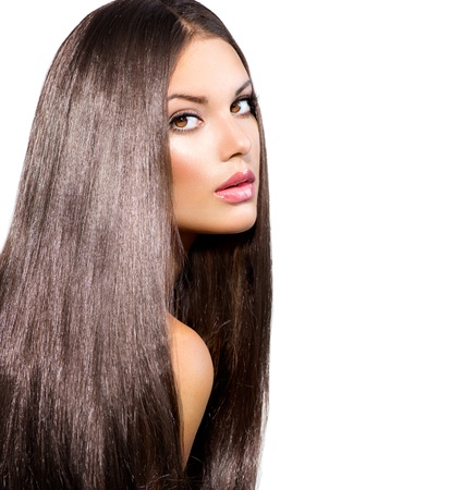 Long Healthy Straight Hair  Model Brunette Girl Portrait の写真素材