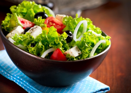 Mediterranean Salad with Feta Cheese, Tomatoes and Olives の写真素材