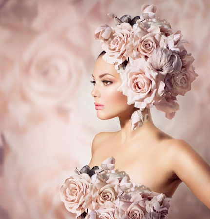 Fashion Beauty Model Girl with Flowers Hair  Bride の写真素材