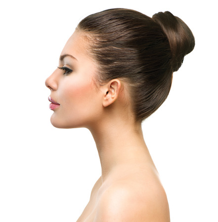 Beautiful Profile Face of Young Woman with Clean Fresh Skin