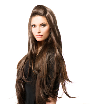 Beauty Woman with Long Healthy and Shiny Smooth Brown Hair