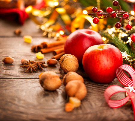 Christmas holiday table setting, decorated with baublesの写真素材