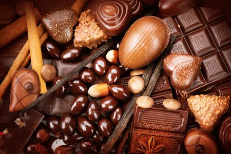 Luxury chocolates background. Praline chocolate sweetsの写真素材