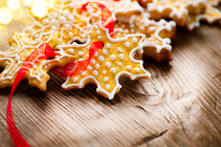 Christmas background with homemade gingerbread cookiesの写真素材