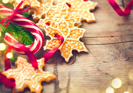 Christmas background with christmas cookies and candy canesの写真素材