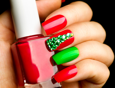 Christmas winter holiday nail art manicureの写真素材