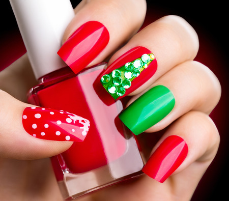 Christmas winter holiday nail art manicureの写真素材