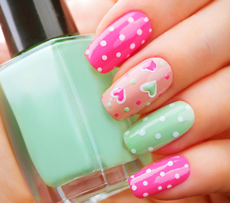 Valentines Day holiday style bright manicureの写真素材