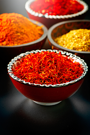 Spice. Various spices over black backgroundの写真素材