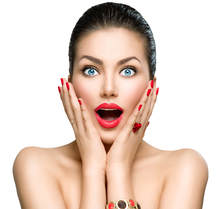 Beauty fashion surprised woman portraitの写真素材