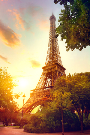 Eiffel Tower at sunrise, Paris, France. Beautiful romantic backgroundの写真素材
