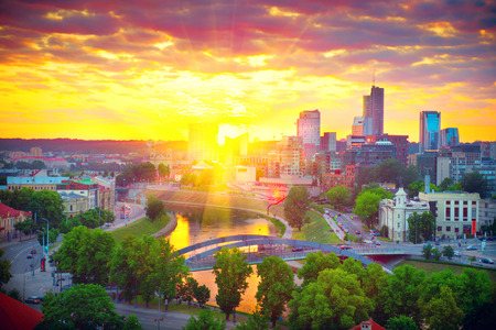 Vilnius, Lithuania. View to modern part of Vilnius on sunset