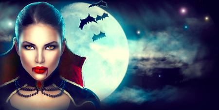 Fantasy Halloween woman portrait. Beauty sexy vampireの写真素材